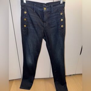 J Brand Navy Skinny Mid-Rise Jeans with Gold Buttons 26